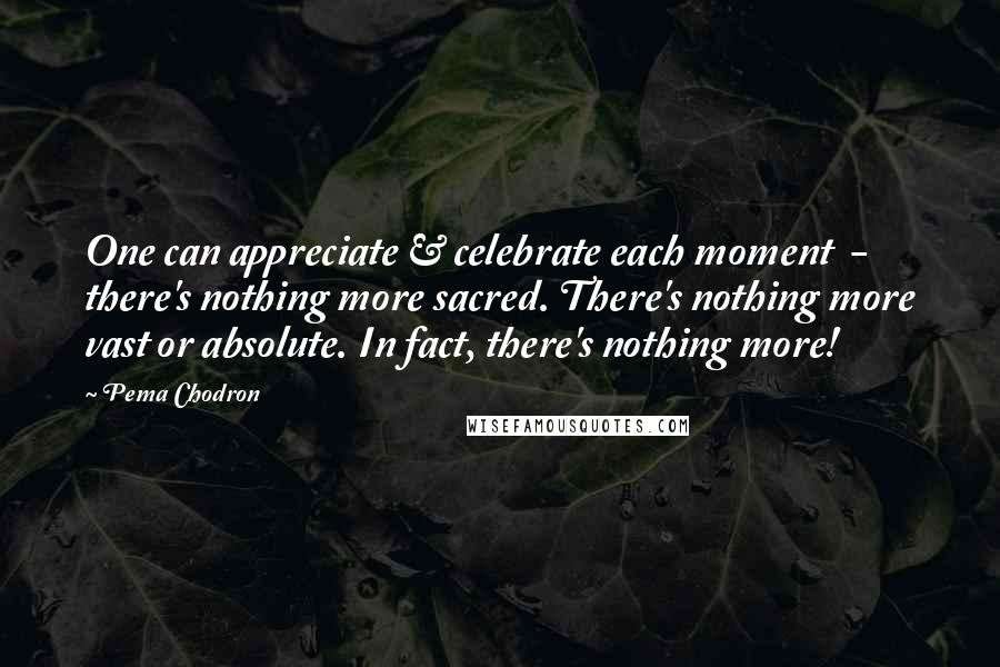 Pema Chodron Quotes: One can appreciate & celebrate each moment  -  there's nothing more sacred. There's nothing more vast or absolute. In fact, there's nothing more!