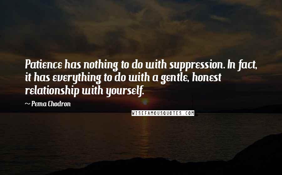 Pema Chodron Quotes: Patience has nothing to do with suppression. In fact, it has everything to do with a gentle, honest relationship with yourself.