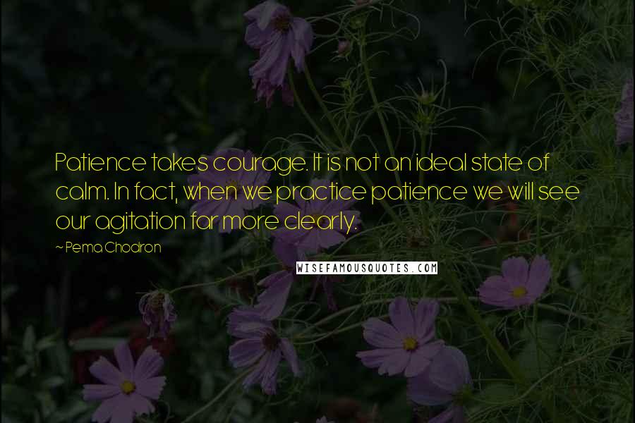 Pema Chodron Quotes: Patience takes courage. It is not an ideal state of calm. In fact, when we practice patience we will see our agitation far more clearly.