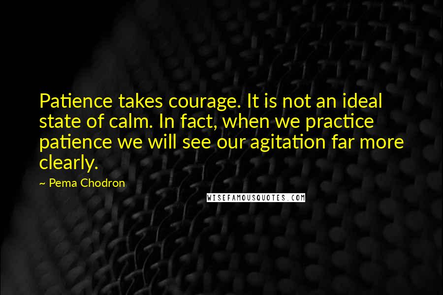 Pema Chodron Quotes: Patience takes courage. It is not an ideal state of calm. In fact, when we practice patience we will see our agitation far more clearly.