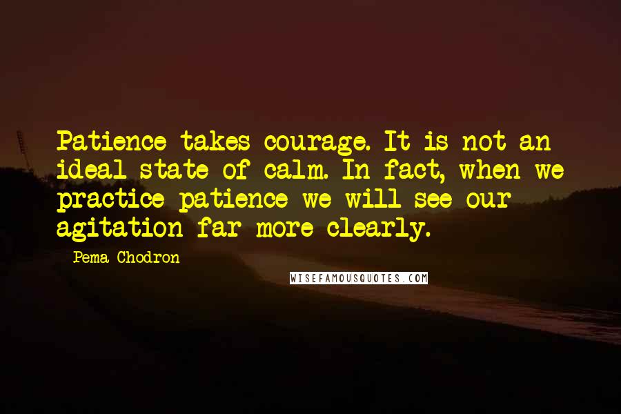 Pema Chodron Quotes: Patience takes courage. It is not an ideal state of calm. In fact, when we practice patience we will see our agitation far more clearly.