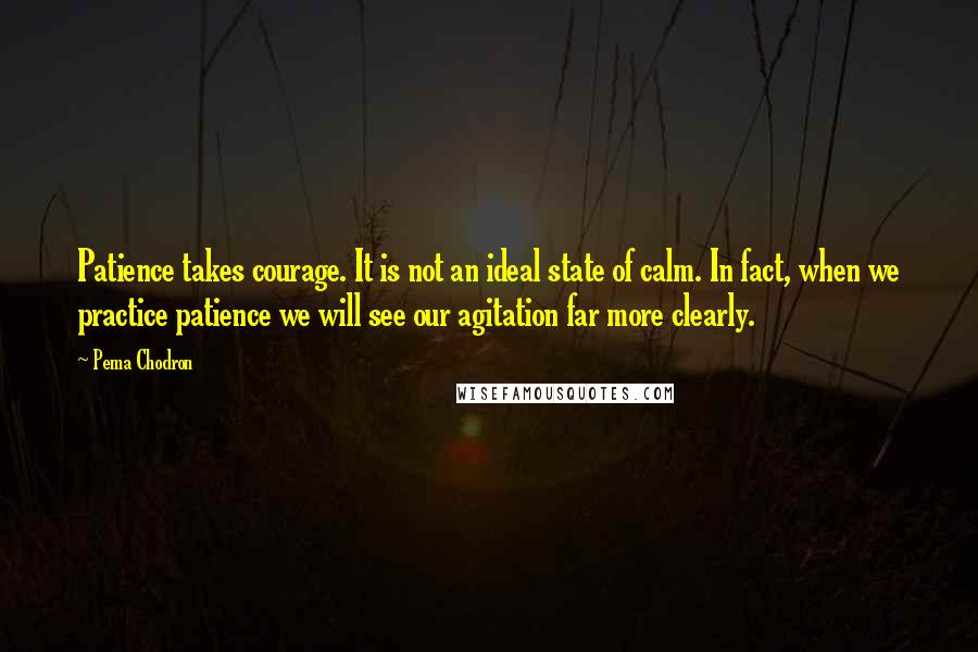 Pema Chodron Quotes: Patience takes courage. It is not an ideal state of calm. In fact, when we practice patience we will see our agitation far more clearly.