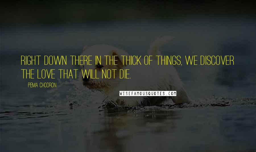 Pema Chodron Quotes: Right down there in the thick of things, we discover the love that will not die.