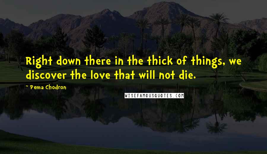 Pema Chodron Quotes: Right down there in the thick of things, we discover the love that will not die.