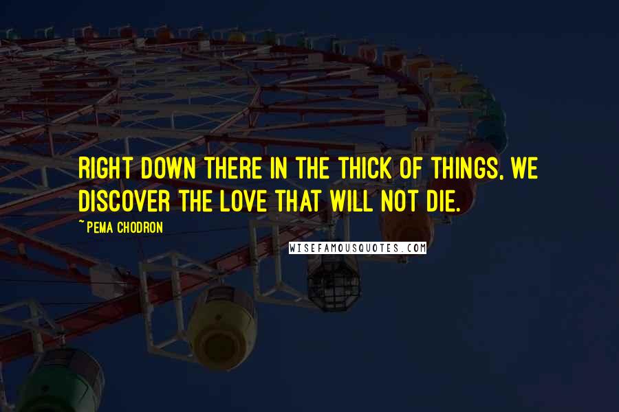 Pema Chodron Quotes: Right down there in the thick of things, we discover the love that will not die.