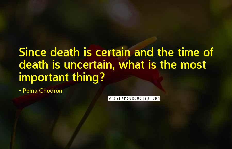 Pema Chodron Quotes: Since death is certain and the time of death is uncertain, what is the most important thing?