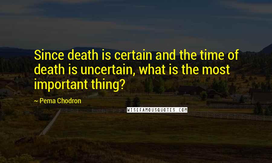 Pema Chodron Quotes: Since death is certain and the time of death is uncertain, what is the most important thing?