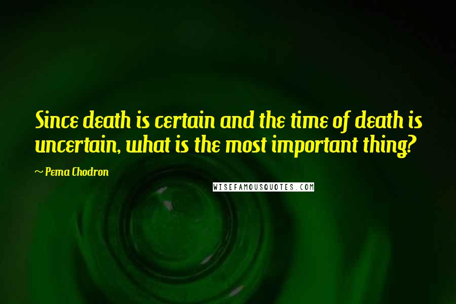 Pema Chodron Quotes: Since death is certain and the time of death is uncertain, what is the most important thing?