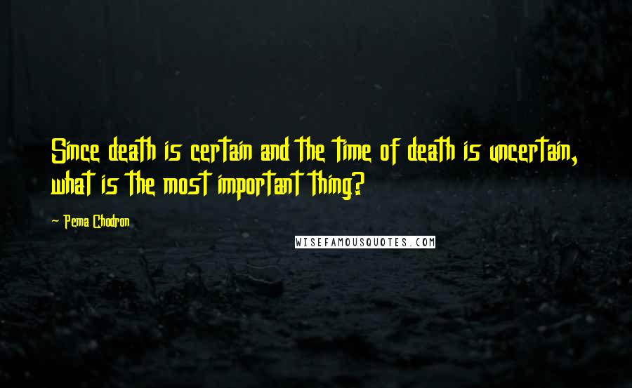 Pema Chodron Quotes: Since death is certain and the time of death is uncertain, what is the most important thing?