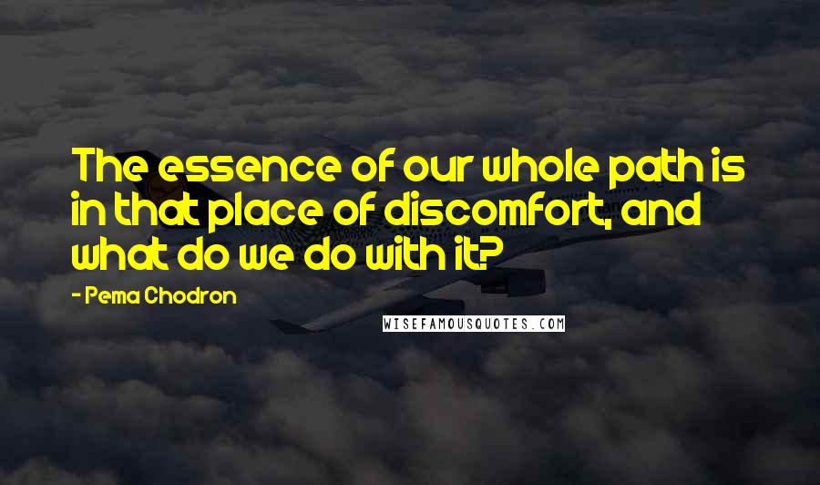 Pema Chodron Quotes: The essence of our whole path is in that place of discomfort, and what do we do with it?