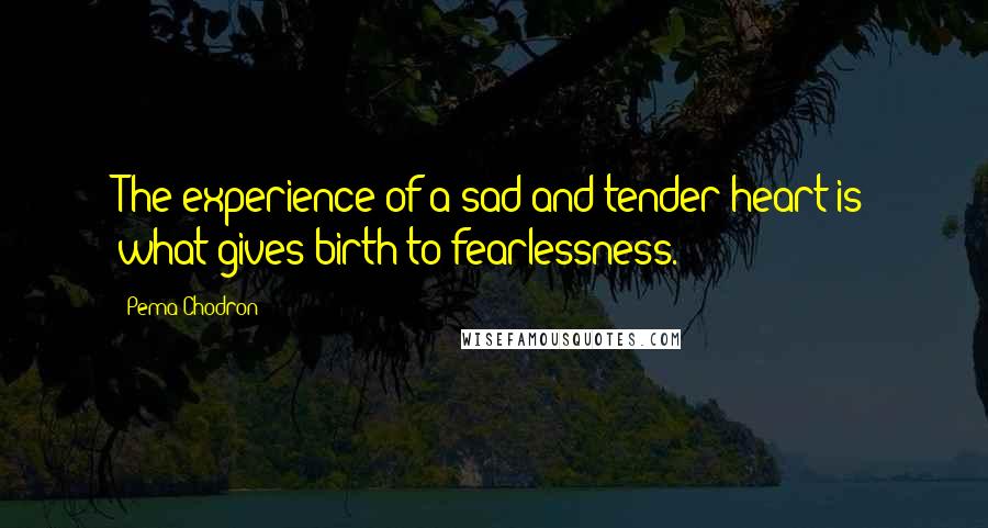 Pema Chodron Quotes: The experience of a sad and tender heart is what gives birth to fearlessness.