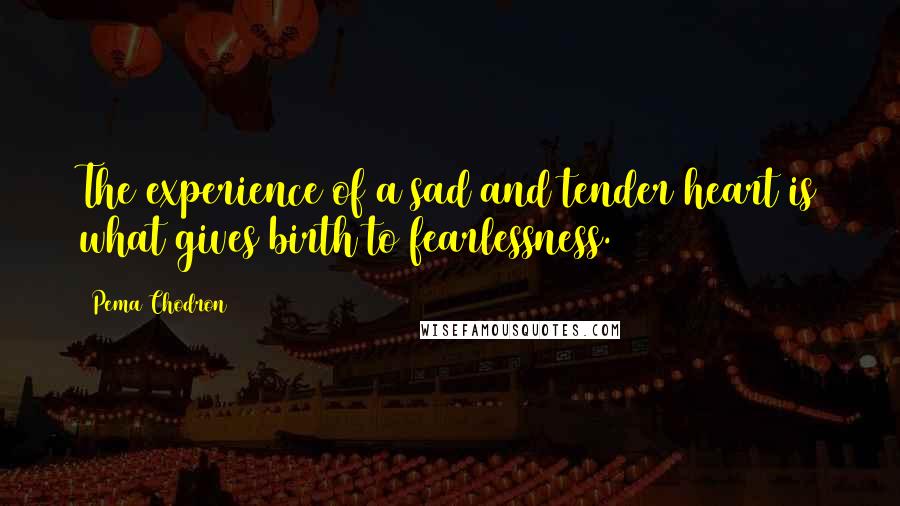 Pema Chodron Quotes: The experience of a sad and tender heart is what gives birth to fearlessness.