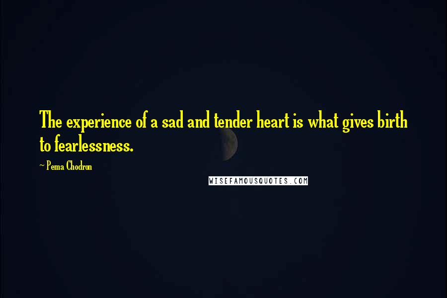 Pema Chodron Quotes: The experience of a sad and tender heart is what gives birth to fearlessness.