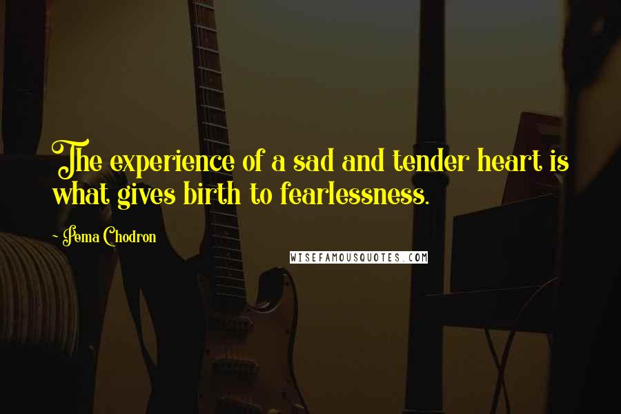 Pema Chodron Quotes: The experience of a sad and tender heart is what gives birth to fearlessness.