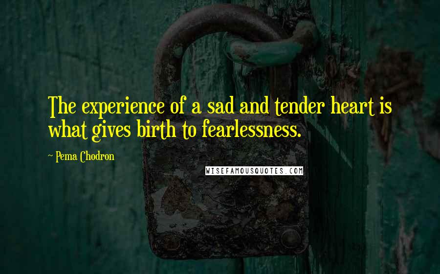 Pema Chodron Quotes: The experience of a sad and tender heart is what gives birth to fearlessness.