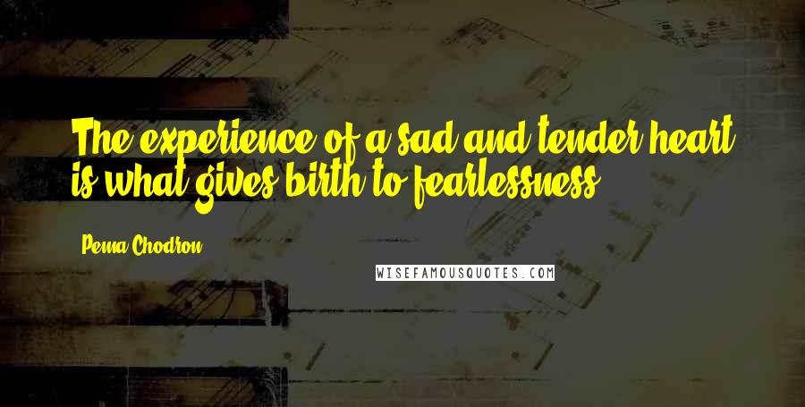 Pema Chodron Quotes: The experience of a sad and tender heart is what gives birth to fearlessness.