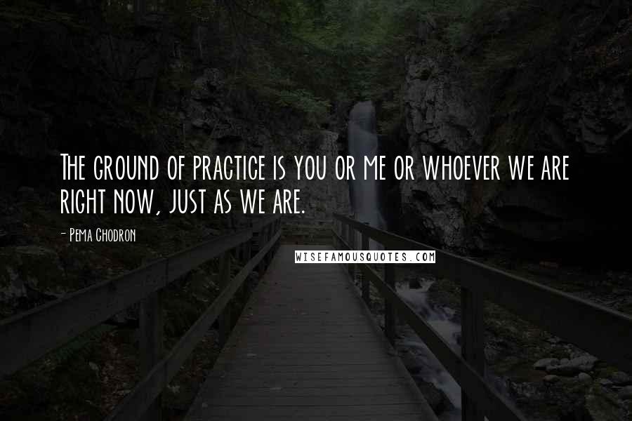 Pema Chodron Quotes: The ground of practice is you or me or whoever we are right now, just as we are.