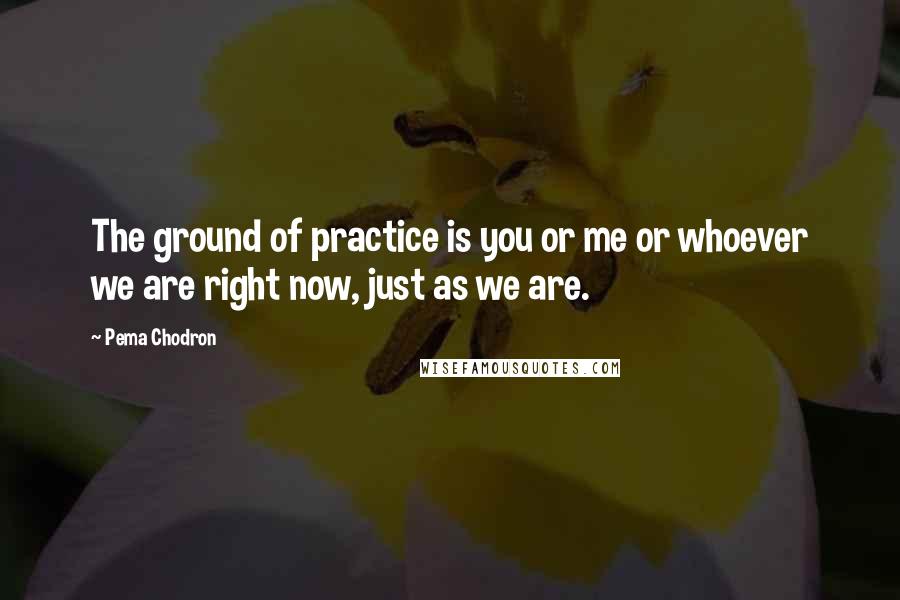 Pema Chodron Quotes: The ground of practice is you or me or whoever we are right now, just as we are.