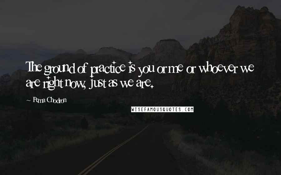 Pema Chodron Quotes: The ground of practice is you or me or whoever we are right now, just as we are.