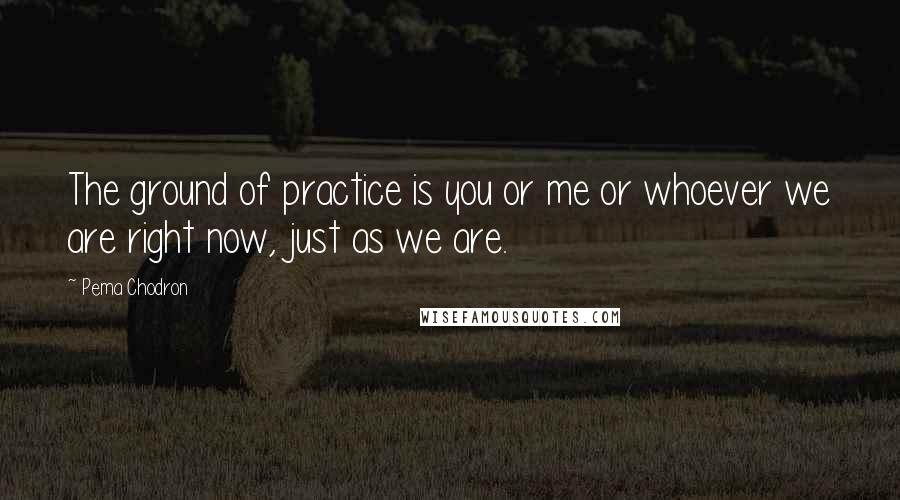Pema Chodron Quotes: The ground of practice is you or me or whoever we are right now, just as we are.