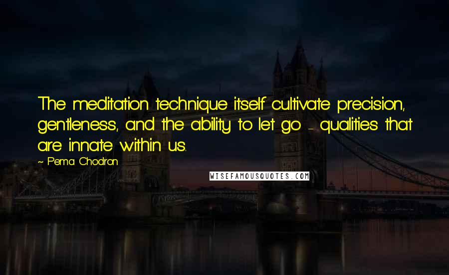 Pema Chodron Quotes: The meditation technique itself cultivate precision, gentleness, and the ability to let go - qualities that are innate within us.