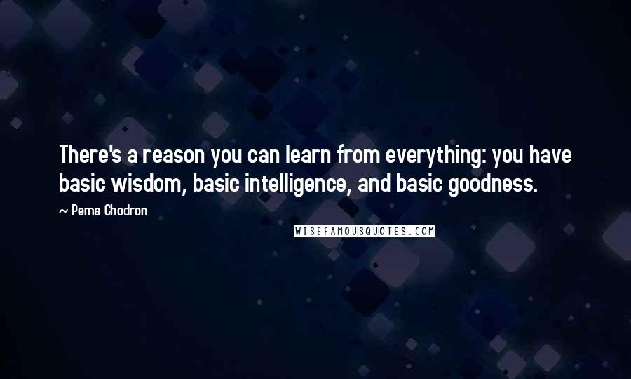 Pema Chodron Quotes: There's a reason you can learn from everything: you have basic wisdom, basic intelligence, and basic goodness.