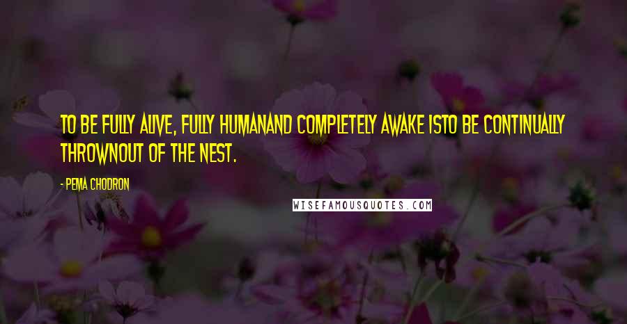 Pema Chodron Quotes: To be fully alive, fully humanand completely awake isto be continually thrownout of the nest.