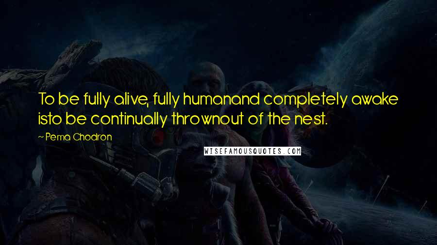 Pema Chodron Quotes: To be fully alive, fully humanand completely awake isto be continually thrownout of the nest.