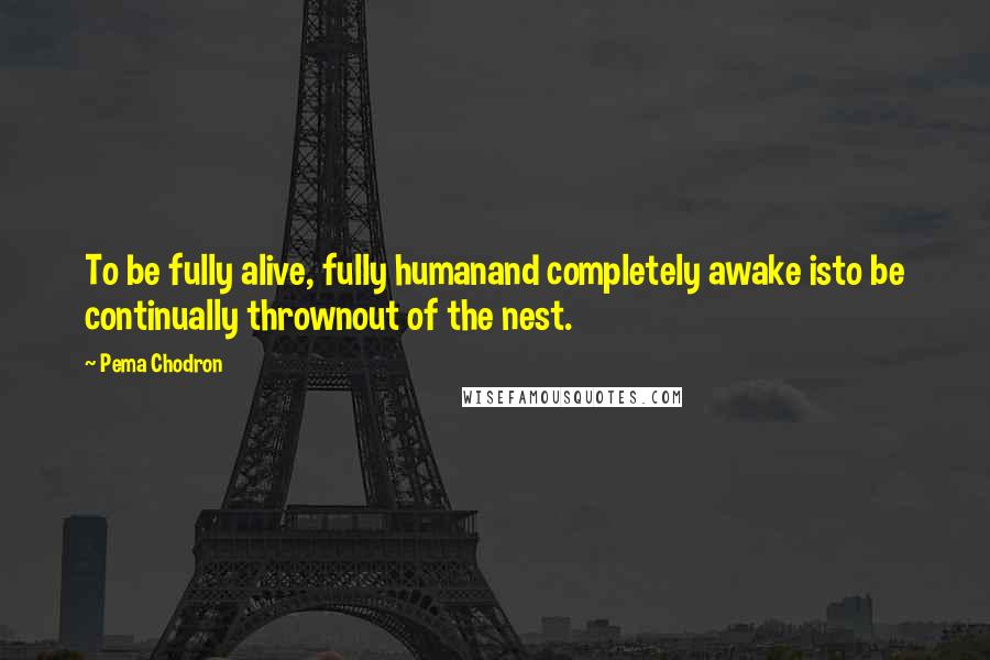 Pema Chodron Quotes: To be fully alive, fully humanand completely awake isto be continually thrownout of the nest.