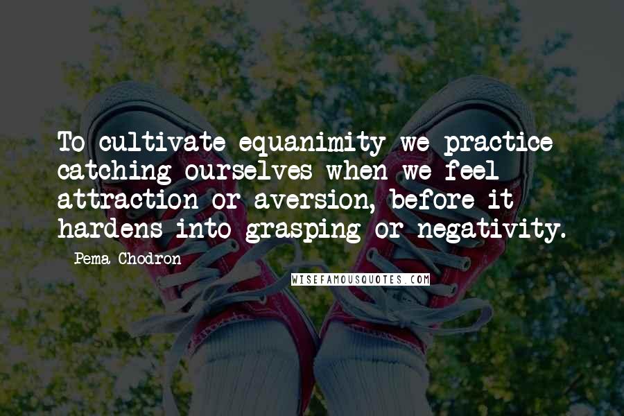 Pema Chodron Quotes: To cultivate equanimity we practice catching ourselves when we feel attraction or aversion, before it hardens into grasping or negativity.