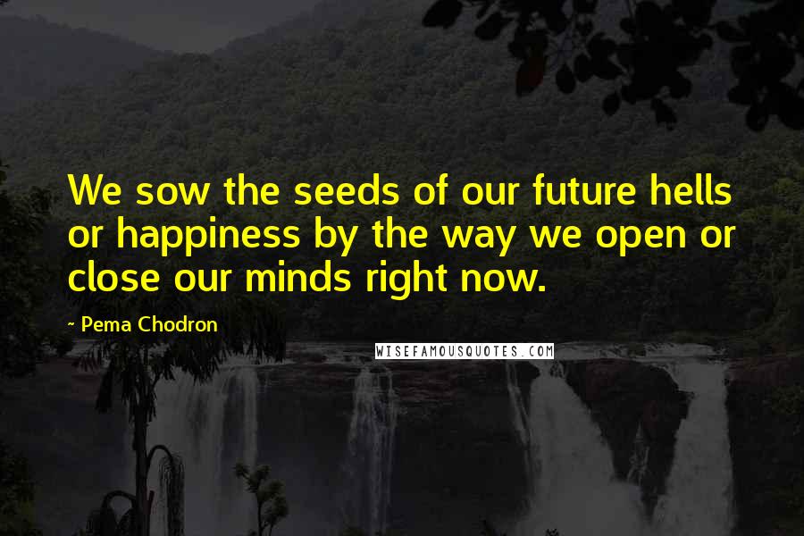 Pema Chodron Quotes: We sow the seeds of our future hells or happiness by the way we open or close our minds right now.