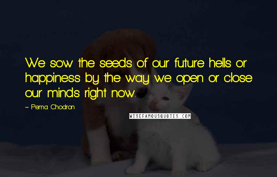 Pema Chodron Quotes: We sow the seeds of our future hells or happiness by the way we open or close our minds right now.