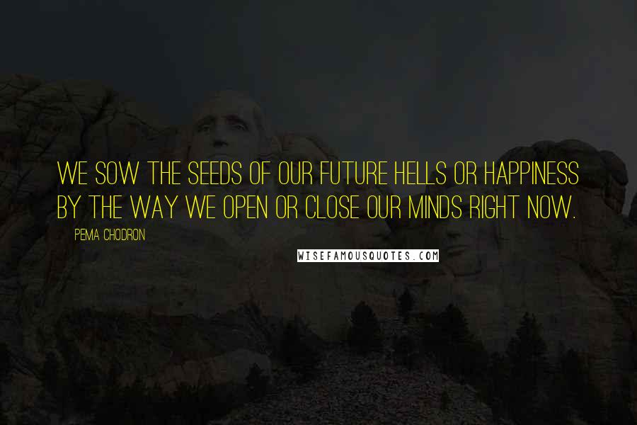 Pema Chodron Quotes: We sow the seeds of our future hells or happiness by the way we open or close our minds right now.
