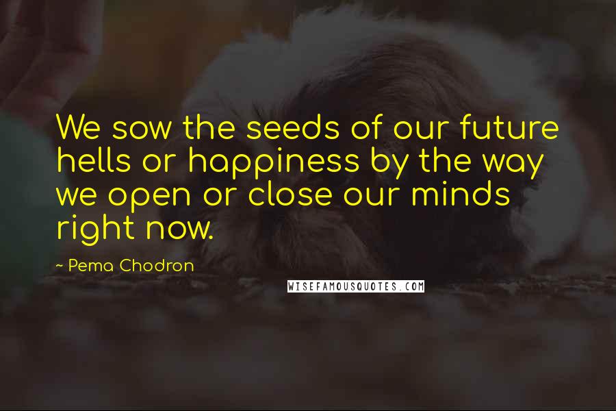 Pema Chodron Quotes: We sow the seeds of our future hells or happiness by the way we open or close our minds right now.