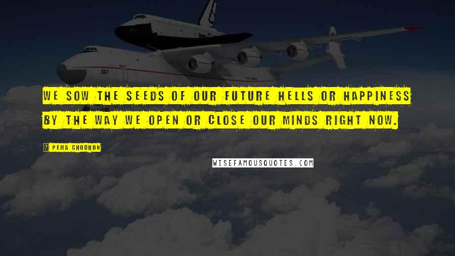 Pema Chodron Quotes: We sow the seeds of our future hells or happiness by the way we open or close our minds right now.