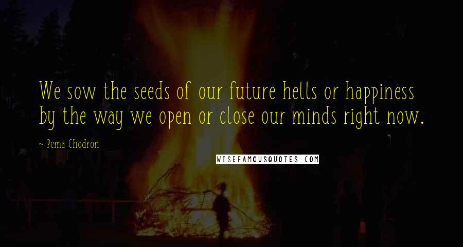 Pema Chodron Quotes: We sow the seeds of our future hells or happiness by the way we open or close our minds right now.