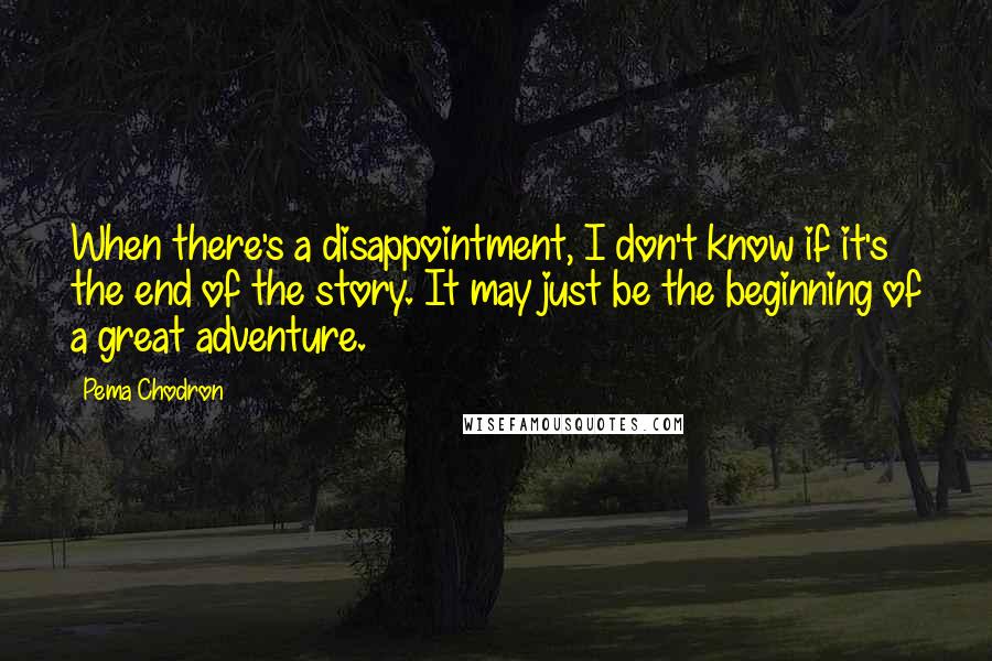 Pema Chodron Quotes: When there's a disappointment, I don't know if it's the end of the story. It may just be the beginning of a great adventure.