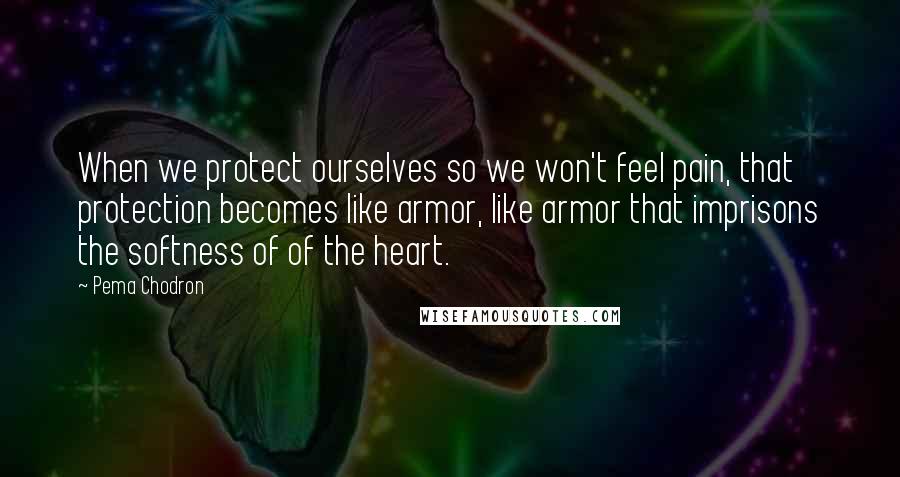 Pema Chodron Quotes: When we protect ourselves so we won't feel pain, that protection becomes like armor, like armor that imprisons the softness of of the heart.