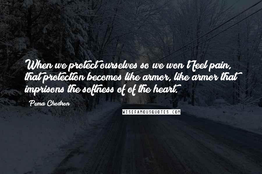 Pema Chodron Quotes: When we protect ourselves so we won't feel pain, that protection becomes like armor, like armor that imprisons the softness of of the heart.