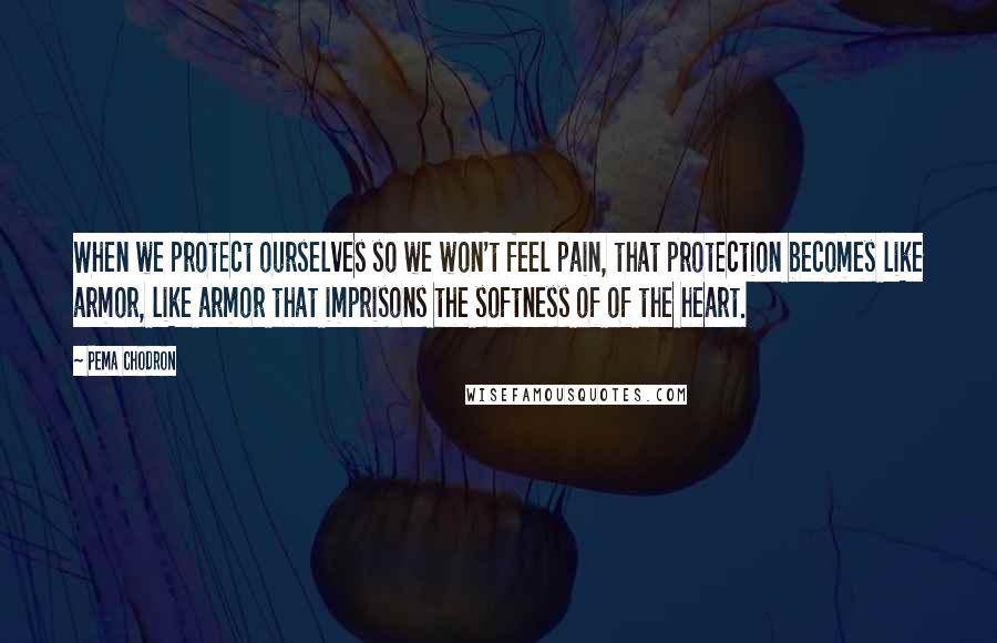 Pema Chodron Quotes: When we protect ourselves so we won't feel pain, that protection becomes like armor, like armor that imprisons the softness of of the heart.