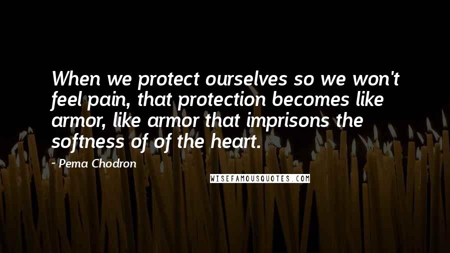 Pema Chodron Quotes: When we protect ourselves so we won't feel pain, that protection becomes like armor, like armor that imprisons the softness of of the heart.