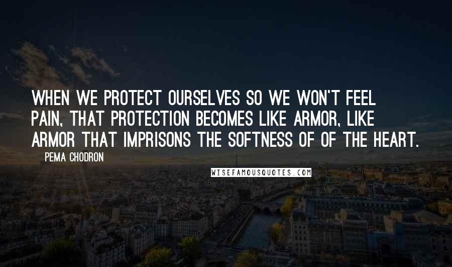 Pema Chodron Quotes: When we protect ourselves so we won't feel pain, that protection becomes like armor, like armor that imprisons the softness of of the heart.