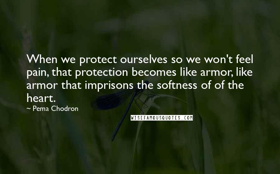 Pema Chodron Quotes: When we protect ourselves so we won't feel pain, that protection becomes like armor, like armor that imprisons the softness of of the heart.