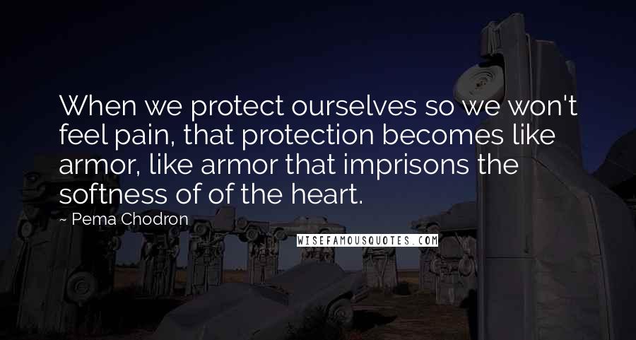 Pema Chodron Quotes: When we protect ourselves so we won't feel pain, that protection becomes like armor, like armor that imprisons the softness of of the heart.