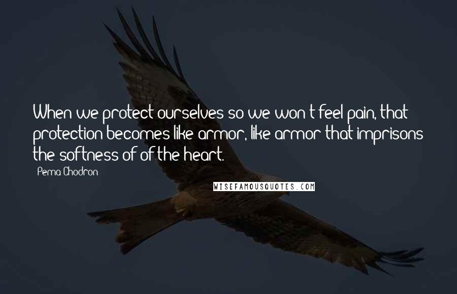 Pema Chodron Quotes: When we protect ourselves so we won't feel pain, that protection becomes like armor, like armor that imprisons the softness of of the heart.