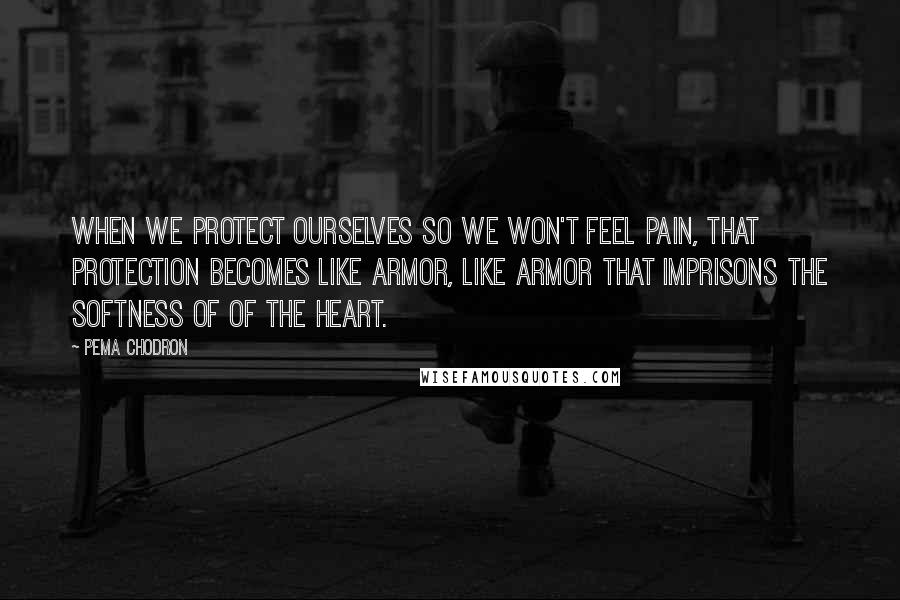 Pema Chodron Quotes: When we protect ourselves so we won't feel pain, that protection becomes like armor, like armor that imprisons the softness of of the heart.