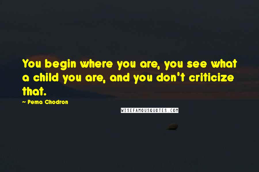 Pema Chodron Quotes: You begin where you are, you see what a child you are, and you don't criticize that.