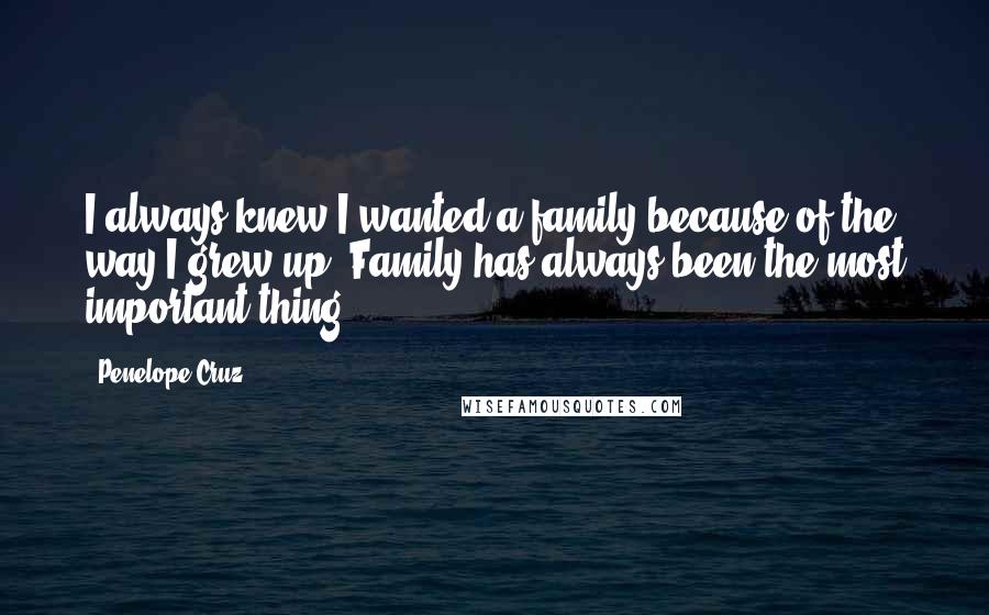 Penelope Cruz Quotes: I always knew I wanted a family because of the way I grew up. Family has always been the most important thing.