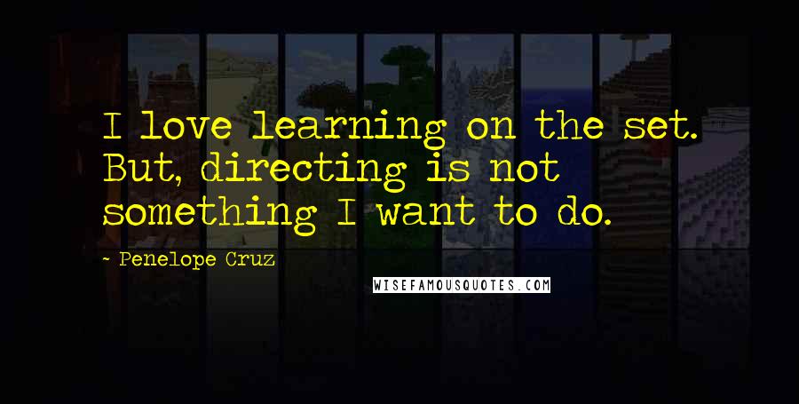 Penelope Cruz Quotes: I love learning on the set. But, directing is not something I want to do.