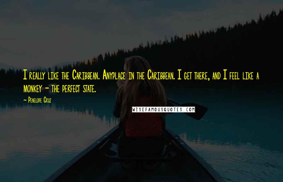 Penelope Cruz Quotes: I really like the Caribbean. Anyplace in the Caribbean. I get there, and I feel like a monkey - the perfect state.